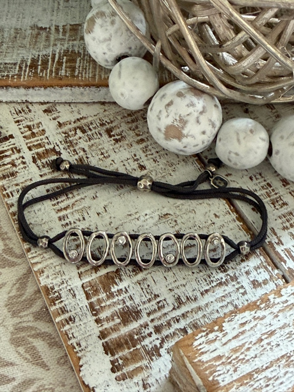 Silpada .925 Sterling Silver Black Adjustable Cord Bracelet